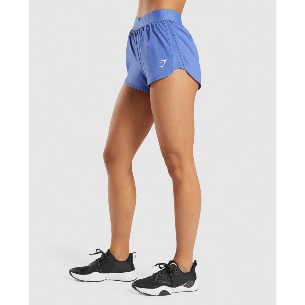 Gymshark Training Loose Fit Shorts Blue Branded Waistband Dolphin Hem Womens L - Picture 5 of 10